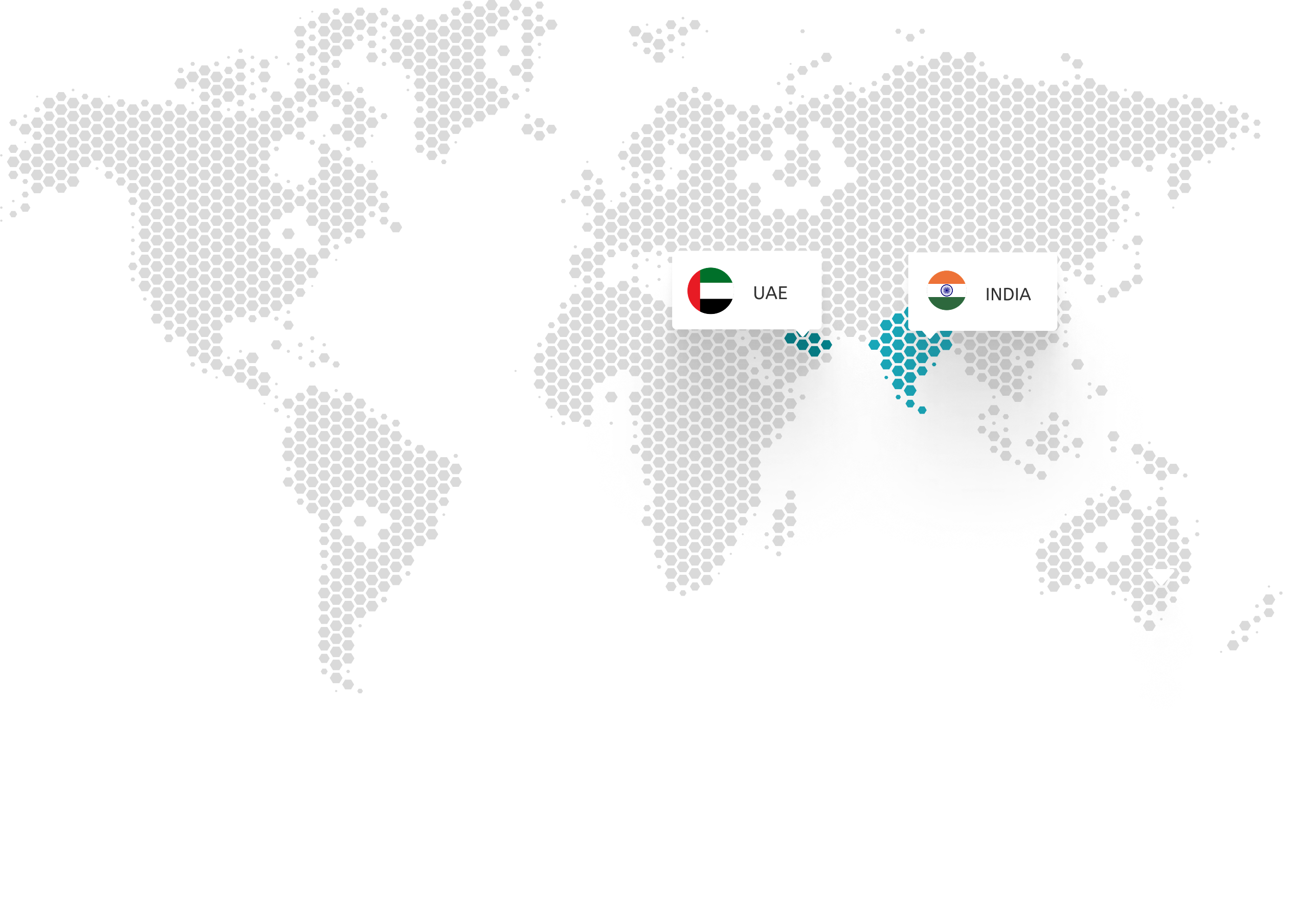 World map showing FlyFin locations in UAE and India